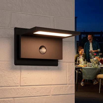 Motion Sensor Outdoor Wall Light Black LED Exterior House Light Fixture Front Porch Light Wall Mount Sconce IP54 Waterproof for Garden Patio Garage Entryway 10W 680Lm 3000K