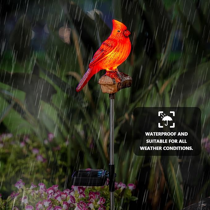 Cardinal Solar Lights Outdoor with Sound & Motion Sensor, Waterproof Red Bird Figurine Stake, Hand-Painted Memorial Garden Decor Gift for Mom Grandma