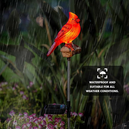 Cardinal Solar Lights Outdoor with Sound & Motion Sensor, Waterproof Red Bird Figurine Stake, Hand-Painted Memorial Garden Decor Gift for Mom Grandma