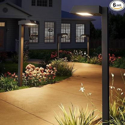 XMCOSY+ Solar Pathway Lights with Motion Sensor 6 Pack, 300LM 24H Illumination Metal Solar Lights Outdoor Waterproof, 3 Modes Landscape Lighting for Garden, Backyard, Outside, Path (Warm/Cool White)