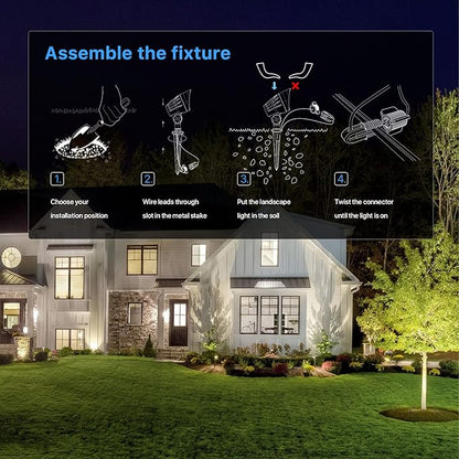 GOODSMANN Low Voltage Spotlights Landscape Lighting 5W LED 8PK Outdoor Floodlights 2700K Warm White Replaceable LED Outside Hardwired Lighting with Metal Stake Cable Connector