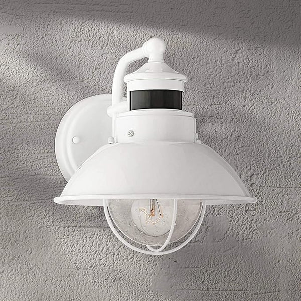 John Timberland Oberlin Rustic Industrial Farmhouse Outdoor Barn Light Fixture White Dusk to Dawn Motion Sensor 9" | Lumora