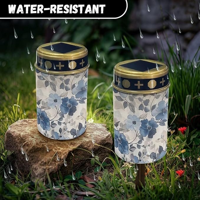 ZOUTAIRONG Solar Light for Cemetery Grave 6 Pack Solar Garden Lights Garden Lights Solar Powered Waterproof Outdoor Cemetery Solar Lights for Grave Solar Lights Blue Flower