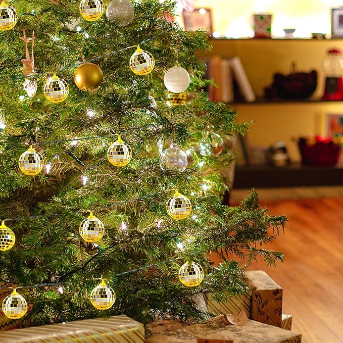 AceList 50 LED Disco Ball Mirror LED Party Light String Christmas Lanterns for Holiday Wall Window Tree Decorations Indoor Outdoor Patio Party Yard Garden Kids Bedroom Living(Warm White)