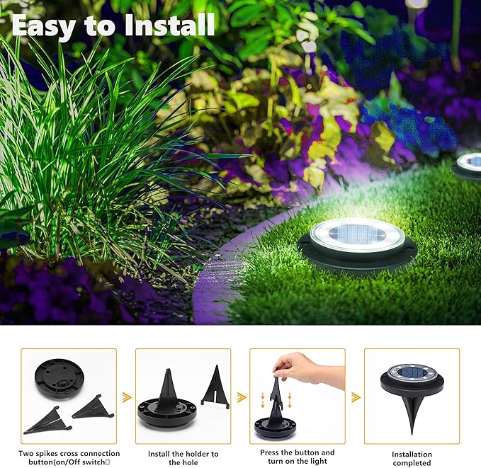 Flacchi Solar Lights Outdoor - Solar Powered Ground Lights Outdoor Solar Disk Light Waterproof Landscape Light for | Lumora