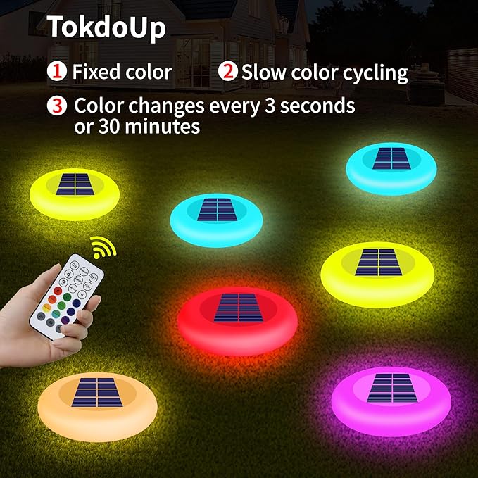 Colorful Pathway Solar Light Set of 6, Decorative Weatherproof Auto On/Off Outdoor Lights - Decorate Your Garden, Landscape, Patio, Pool, Yard with Ultra-Bright LED Light (Rainbow & Remote Control, 6)