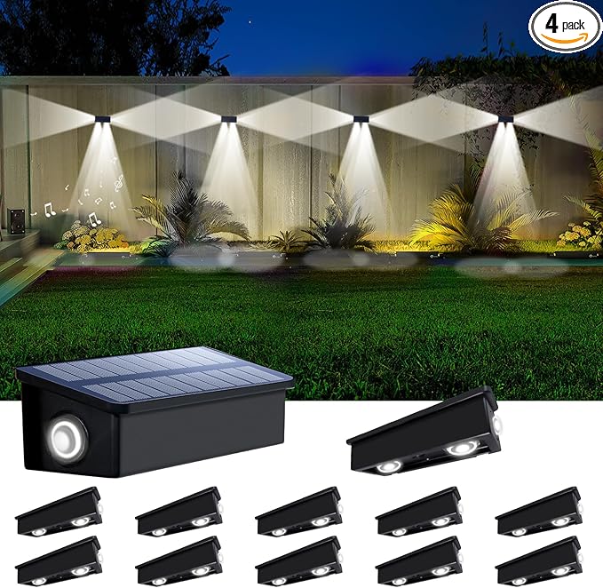 12 Pack 3-Side Solar Fence Lights Outdoor Waterproof with Cool White LED Spot Lens, for Wall, Deck, Patio, Yard | Lumora