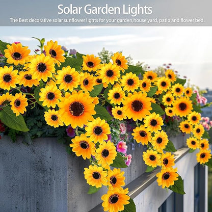 Solar Garden Lights Outdoor, Solar Sunflower Lights with 46 Lifelike Sunflower, Waterproof 90 Bright LED Fall Flowers Garden Decor for Patio Flower Bed Yard, Gift for Mom (2 Pack)