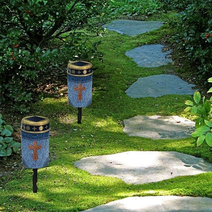 Solar Garden Lights, Cross Denim Printing Outdoor Solar Lights Waterproof Lights for Garden Yard Pathway Decor Solar Light Night Light