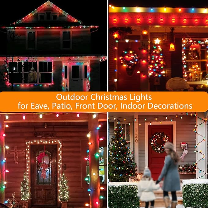 Christmas Lights Outdoor 25Ft C7 LED Vintage Christmas Lights 27 Shatterproof LED Multicolor Bulb Light(2 Spare), Outdoor Xmas Light for Patio Wedding Party Holiday Roofline Tree Decor