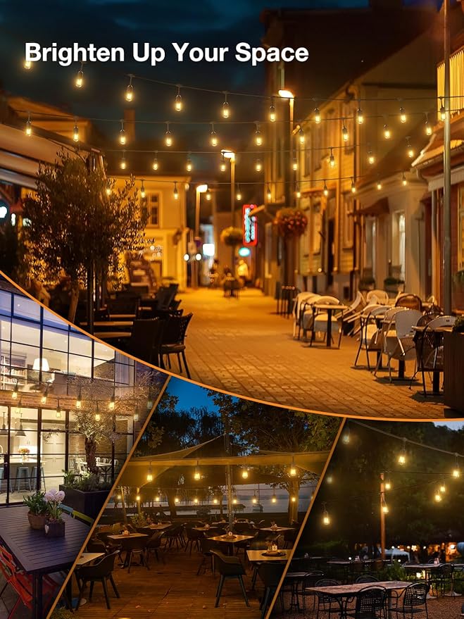 addlon 27FT Outdoor String Lights with 2200K Edison Vintage Shatterproof Bulbs and Commercial Grade Weatherproof | Lumora