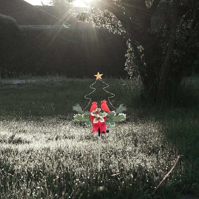 Solar Charging Red Bird LED Path Light Waterproof Outdoor Xmas Tree Lawn Garden Decorative Landscape Lamp for Patio Yard Christmas Solar Lighting