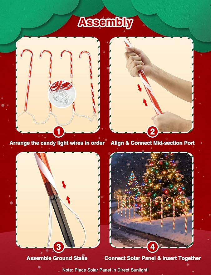 COOLWUFAN 24 Pack 28" Solar Candy Cane Path Lights Christmas Decorations, 4 Brightness Levels 264 Bright LEDs | Lumora