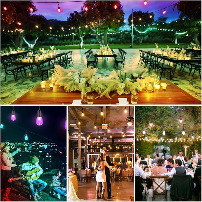 Mlambert 96Ft(2x48ft) Outdoor Patio Lights, RGB Dimmable Cafe String Lights with 30+5 Commercial Grade LED Edison | Lumora