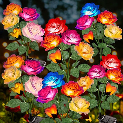 Garpar 6Pack Solar Flowers Lights Outdoor Waterproof - 2026 Upgraded Brighter Solar Garden Lights with 30 Beautiful & Realistic Rose Flowers - Colorful Solar Outdoor Lights for Yard Garden Decor