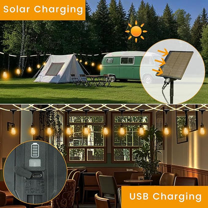 Ambience Pro Replacement Solar Panel – Compatible only with FESTIA Outdoor String Rope Lights Dimmable Remote LED Edison Vintage Bulbs Waterproof for Backyard and Patio Lights Commercial Grade