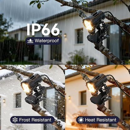 TAYSING Dusk to Dawn Outdoor Landscape Spot Lights with Clip, 9W 800LM Plug in Spotlight, 3000K Warm White, IP66 Waterproof with 5FT Cord for Garden Tree Flag Pathway Patio, 2 Pack