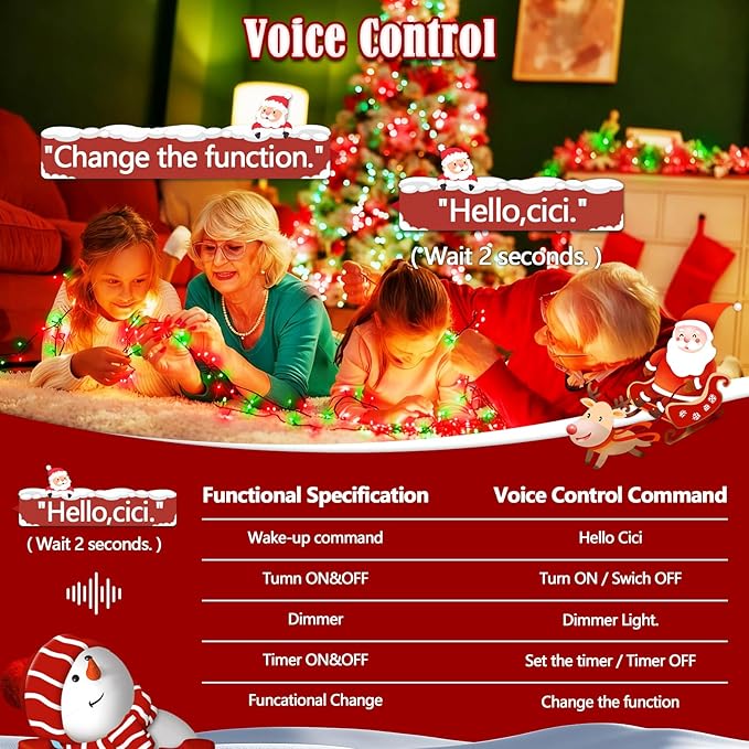 2026 New Voice Control 88ft 240LED Smart Christmas String Lights Outdoor/Indoor | String Lights with Remote, 12Modes, 7Voice Commands & Timers, Christmas Twinkle Light for Xmas Tree Decor(Red & Green)