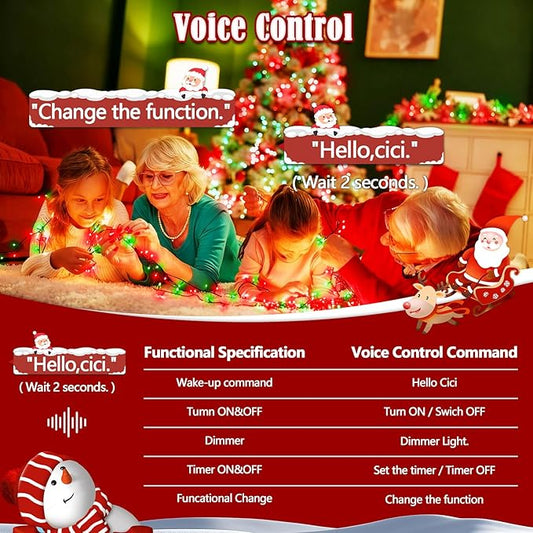2026 New Voice Control 88ft 240LED Smart Christmas String Lights Outdoor/Indoor | String Lights with Remote, 12Modes, 7Voice Commands & Timers, Christmas Twinkle Light for Xmas Tree Decor(Red & Green)
