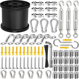 164FT Black Vinyl-Coated 304 Stainless Steel Cable – Heavy Duty String Lights Hanging Kit with Turnbuckle, Thimble | Lumora