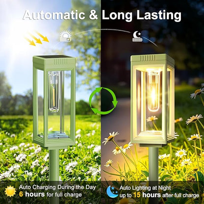 Bright Solar Pathway Lights Outdoor Waterproof, 4 Pack Upgraded Solar Lights, 15+ Hours Runtime Garden Light, Auto On/Off, Lighting for Outside Yard Walkway Driveway Landscape, Warm White-Green Shell