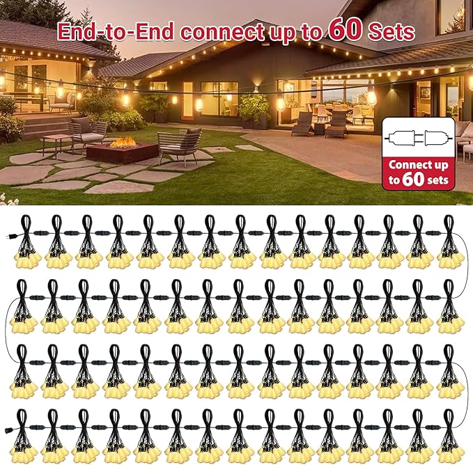 LAMPHOME Outdoor String Lights, 26FT Patio Lights with 12+1 ST38 LED Edison Bulbs (1 Spare), Connectable String | Lumora