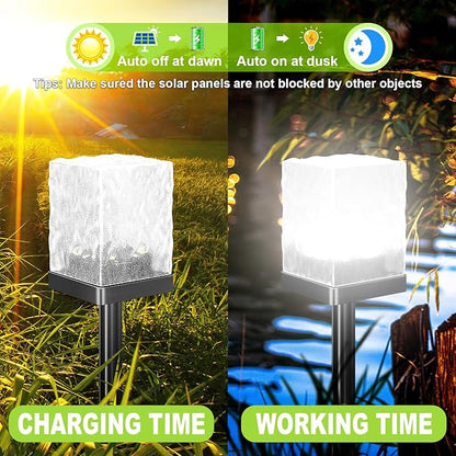 Solar Pathway Lights Outdoor, Waterproof Ground Light Featuring Crystal-Clear Ice Brick Aesthetic, Multi-use Landscape Decoration Lighting Solar Powered Garden Lawn Lamp (Cool White, 4 Pack)