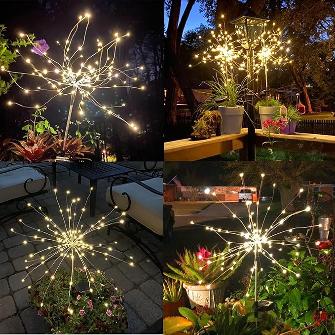 JJGoo Solar Firework Lights, 2 Pack 135 LEDs 2 Lighting Modes Solar Garden Lights Outdoor Waterproof for Yard Patio | Lumora