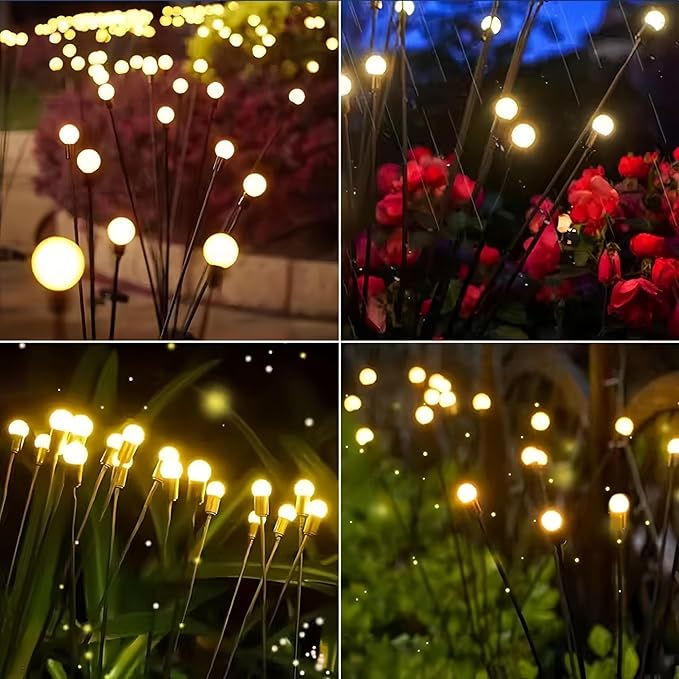 Solar Garden Lights, Starlight Swaying Lights - sway with The Wind, Solar Outdoor Decorations, Color-Changing RGB Lights, Suitable for Courtyard Terrace Path Decoration (Warm White, 20 Heads of 2)