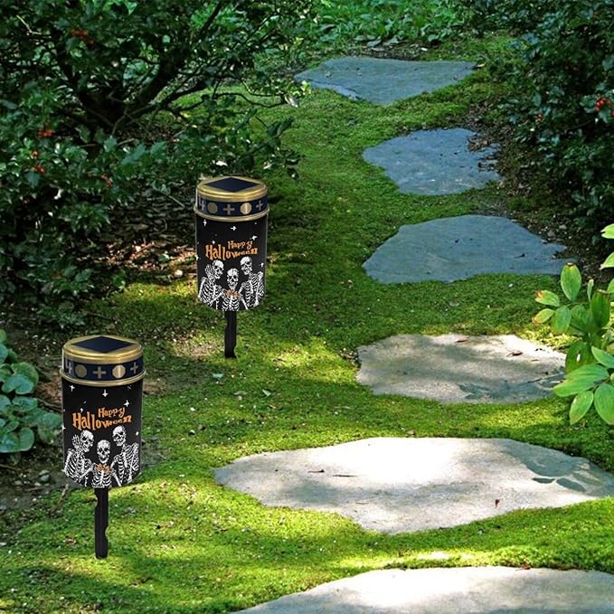 Happy Halloween Solar Lights Outdoor Waterproof Solar Pathway Lights Halloween Decor LED Solar Lantern Landscape Lighting for Yard Patio Solar Stake Lights Wall Light Auto On/Off