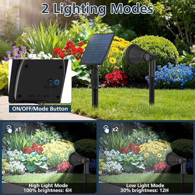 T-SUNUS Christmas Solar Powered LED Spot Light White 6000K, Separated Panel with 9.8ft Cable IP65 Waterproof | Lumora