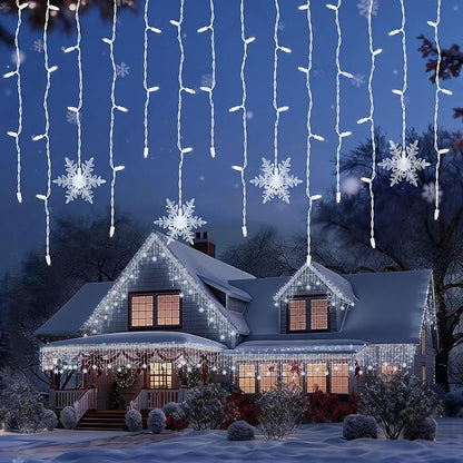 LED Christmas Lights, 70 Mini LED Icicle Lights with Snowflakes on 9.5FT - 5MM Wide Angle White Bulbs, IP68 Waterproof & ETL Certified for Outdoor/Indoor