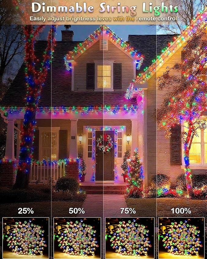 580 LED String Lights, 196FT Indoor Outdoor Fairy Lights, Waterproof Twinkle Christmas Decorations Lights with Remote for Bedroom Outside Tree Garden Patio Camping Party Decor, Warm and Colorful