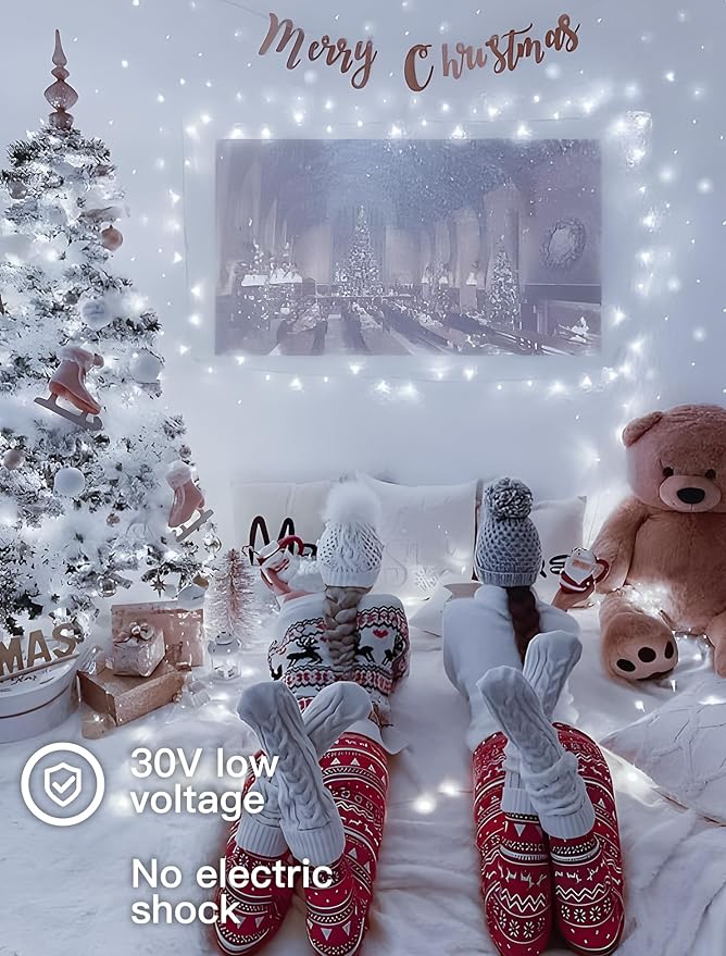 33FT 100 LEDs String Lights Waterproof Fairy Lights 8 Modes with Memory 30V Power Supply for Home, Garden, Wedding, Party, Christmas Decoration Indoor Outdoor (Cool White)