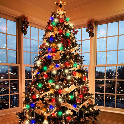 C9 LED Multicolor Christmas Light, 25FT Vintage Christmas Lights with 26 Ceramic LED Bulbs(1 Spare), Hanging Connectable Christmas Tree Roofline Lights for Patio Garden Holiday Home Christmas Decor