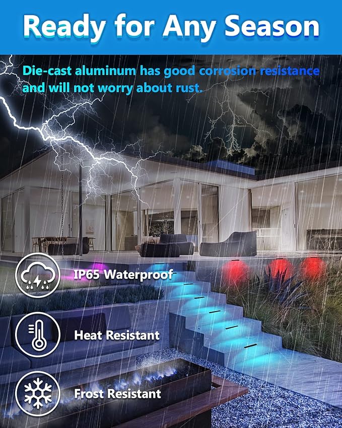 Teekuv 8 Pack 7 Inch RGB LED Hardscape Lighting, 5W Smart Retaining Wall Lights 16 Million Colors with Remote | Lumora