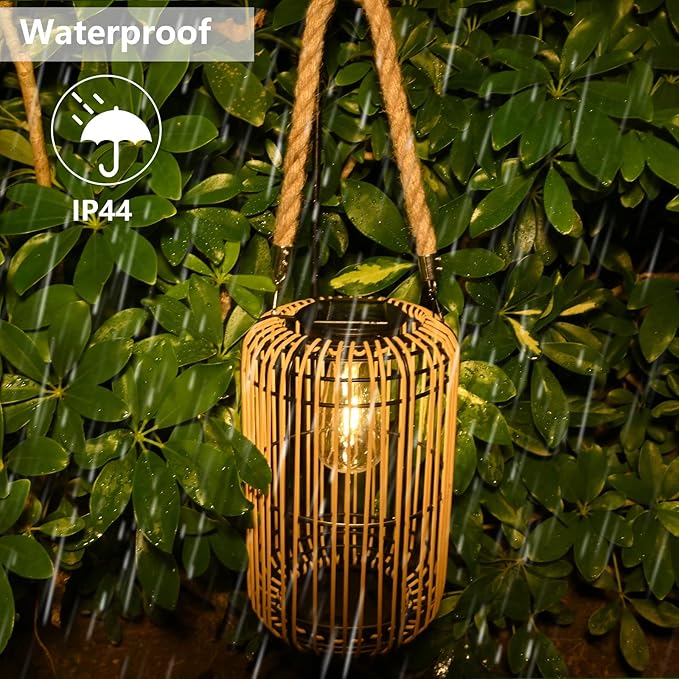 Livinlarge Solar Lantern Outdoor Waterproof,Large Rattan Lantern Outdoor Hanging with Handle,Bright Solar Lights | Lumora