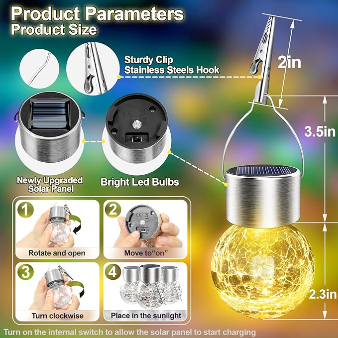 Solar Hanging Lanterns Outdoor: 12 Pack Cracked Glass Ball Lights with Hook - Waterproof Warm White Fairy Globe | Lumora