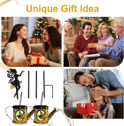 ZKLiLi Solar Fairy Hummingbird Watering Can Lights Outdoor, IP65 Waterproof Garden Decor with one Pole Two Light - Hanging Patio Lawn Pathway Gift for Backyard,Lawn,Patio