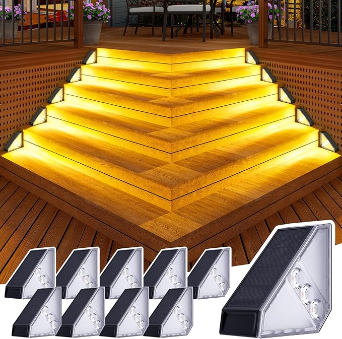 JSOT Solar Step Stair Lights Outdoor Yard Decor 10 Pack, IP65 Waterproof Deck Lighting for Outside Solar Powered | Lumora