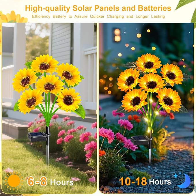 Solar Outdoor Lights Garden Decor,6 Pack Solar Sunflower Lights, 36 Waterproof Garden Decor Flower for Outside Yard Patio,Flower Bed, Pathway, Gift for Women, Mom, Grandma- 6 Pack