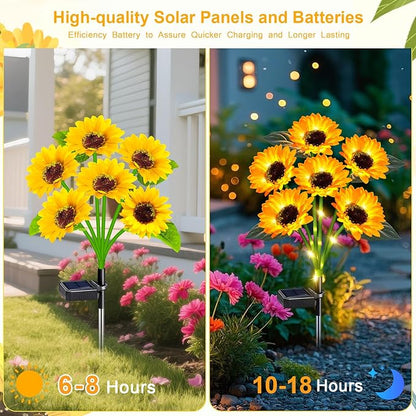 Solar Outdoor Lights Garden Decor,6 Pack Solar Sunflower Lights, 36 Waterproof Garden Decor Flower for Outside Yard Patio,Flower Bed, Pathway, Gift for Women, Mom, Grandma- 6 Pack
