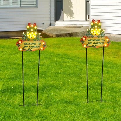 Frog Solar Lights Outdoor Garden 43.7" with 18 Bulbs Solar Powered String Lights, Large Welcome to My Garden Green Yard Stakes for Pathway, Lawn, Patio, Outdoor Decor