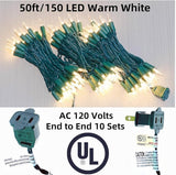 LUCKY SHINE 150 LED Warm White Christmas Lights, UL Certified and Commercial Grade Green Wire String Lights 50 Ft | Lumora