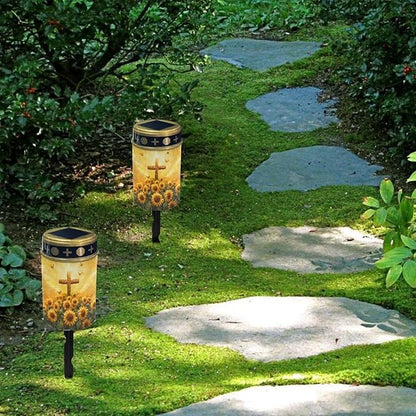 Cemetery Solar Lights for Outside Cross Sunflowers Solar Powered Garden Stake Lights Decorate Lawn, Patio, Fence, Backyard