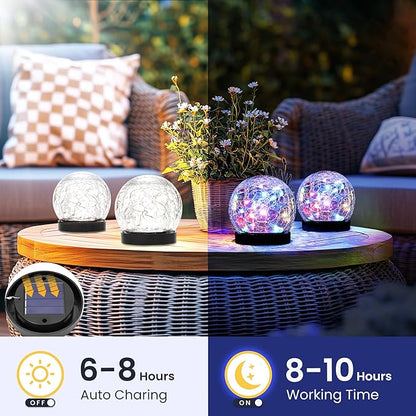 Solar Lights Outdoor for Yard Patio Porch, Garden Decor Birthday Gifts for Mom Women, Solar Globe Lights Waterproof Cracked Glass Ball Outdoor Decorations Balcony Backyard (4 Pack Multicolor)