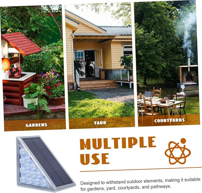 STOBAZA Solar Step Light Outdoor Sturdy Triangle Led Garden Pathway Lights