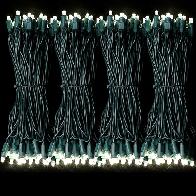 LAMPHOME 600LED (12pk of 50L) String Lights, LED Christmas Lights, 6" SPACING,Green Wire, White