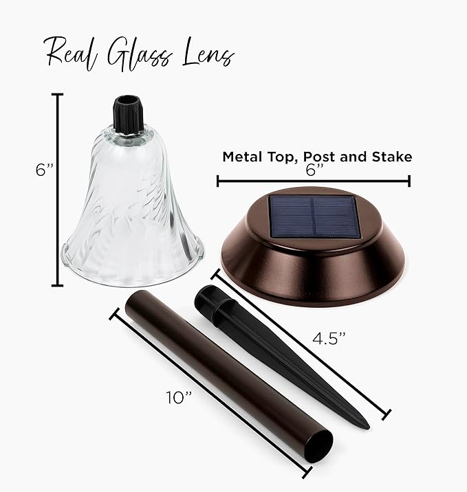 2 Pack Super Size 6" Diameter Bronze Solar Path Light with Large Solar Panel, Glass Lens, Metal Ground Stake, and Extra-Bright LED for Garden, Lawn, Patio, Walkway, Driveway