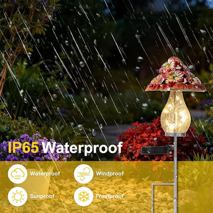 LOVERUIS Mushroom Garden Decor for Outside with Cracked Ball Waterproof Metal Stake Outdoor Yard Patio Decor, Gifts for Women, Mom, Grandma (ARS-Mushroom)
